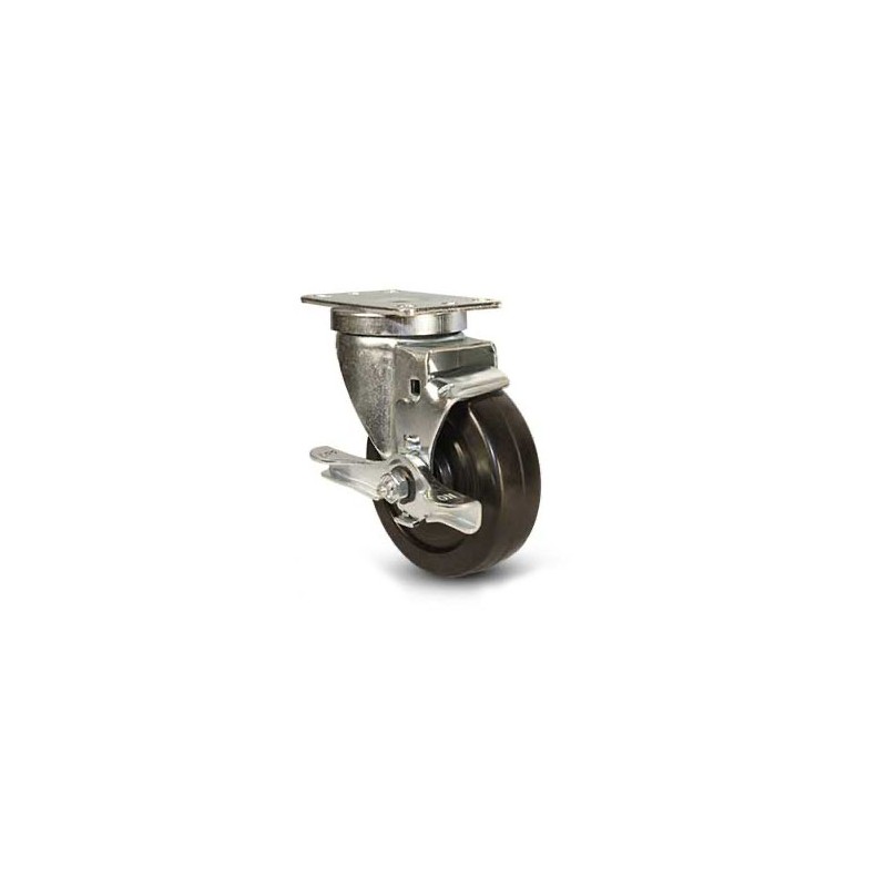 Swivel Caster w/ Brake - Hard Rubber - 4 inch