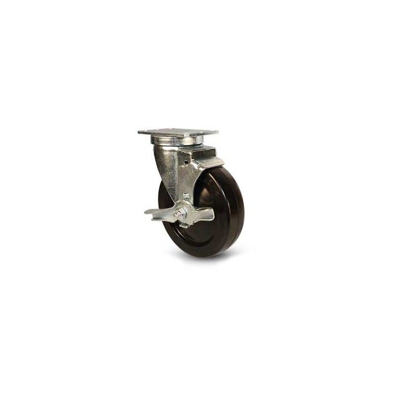 Swivel Caster w/ Brake - Hard Rubber - 5 inch